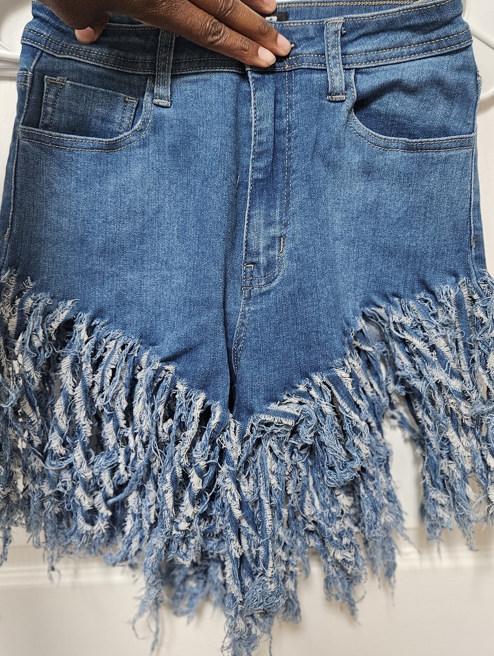 Fringed Blue Denim Shorts